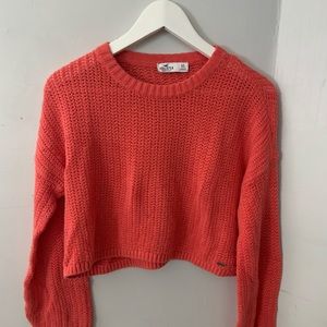Coral cropped knit sweater